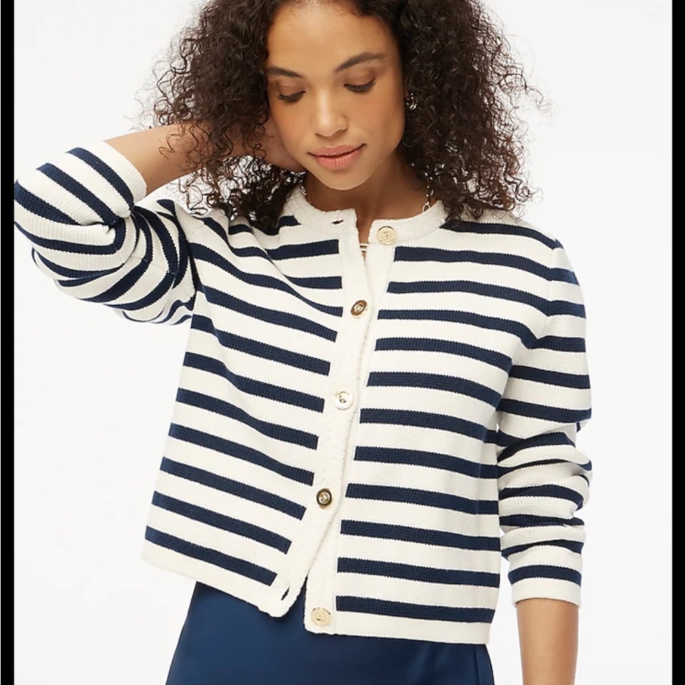 J. Crew factory Navy and White Striped Knit Cardigan